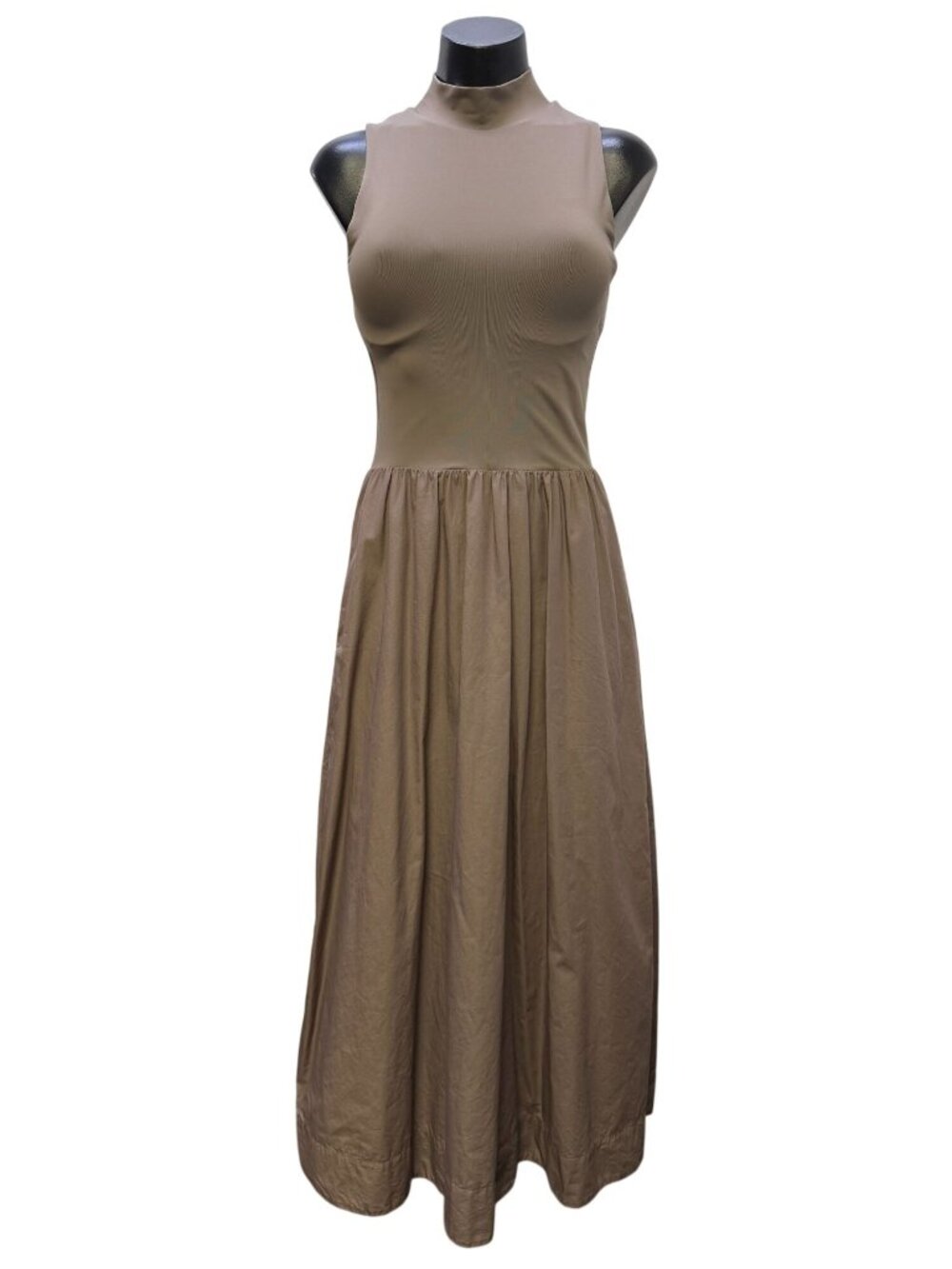 Babaton Aritzia Sleeveless Mock Neck Dress Tan S